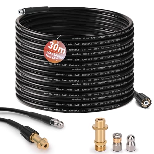 Rohrreinigungsschlauch 30m, mit M22 Adapter, Düsen starr + rotierend, 200bar 60°C Rohrreinigungsset Geeignet für Kränzle Kärcher K2-K7, Hochdruckreiniger Hochdruckschlauch Rohrreinigungsschlauch 30m, mit M22 Adapter, Düsen starr + rotierend, 200bar 60°C Rohrreinigungsset Geeignet für Kränzle Kärcher K2-K7, Hochdruckreiniger Hochdruckschlauch von Vrietina