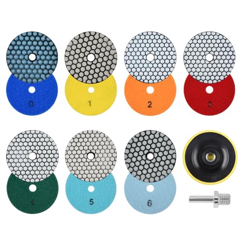 100mm Trocken Diamant Polierscheibe 9 Stücke Körnungen #50, #100, #200, #400, #800, #1500 und #3000 Polierscheiben mit M14 Stützteller für Granit Marmor Kunststein Quarz für Winkelschleifer 100mm Trocken Diamant Polierscheibe 9 Stücke Körnungen #50, #100, #200, #400, #800, #1500 und #3000 Polierscheiben mit M14 Stützteller für Granit Marmor Kunststein Quarz für Winkelschleifer von Vrietina