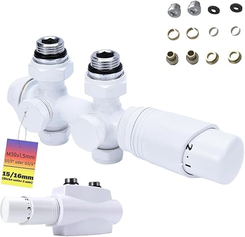 Multiblock Set mit Thermostat, Eck und Durchgangsform Hahnblock für Heizkörper Badheizkörper Anschlussarmatur Mittelanschluss Heizkörperventil Ventil-Armaturen Messing, G1/2" G3/4", 15/16mm, Weiß Multiblock Set mit Thermostat, Eck und Durchgangsform Hahnblock für Heizkörper Badheizkörper Anschlussarmatur Mittelanschluss Heizkörperventil Ventil-Armaturen Messing, G1/2" G3/4", 15/16mm, Weiß von Vrietina