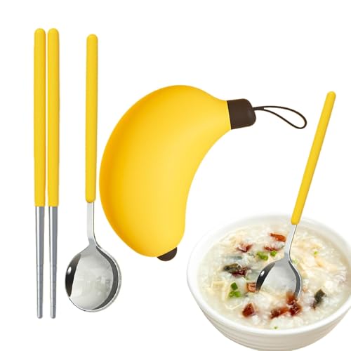 Faltbare Löffel-Essstäbchen, tragbares Geschirr-Utensilien-Set, Löffel-Essstäbchen für Picknick, wiederverwendbare Essstäbchen im Taschenformat für Reisen, Zuhause, Essen im Freien von Vriusi