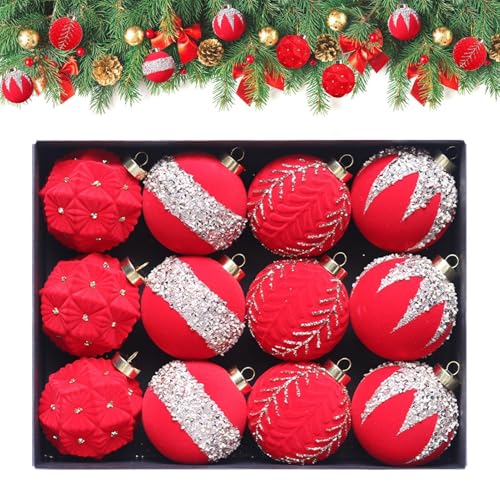Samt-Weihnachtskugeln | beflockte Weihnachtsbaumkugel-Ornamente Set von 12 | weiche Samt-Ornamente, 8,9 cm Weihnachtsbaumkugeln, eleganter Weihnachtsbaumschmuck für festliche Heimdekoration von Vriusi