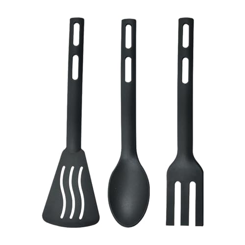 Vriusi 3-teiliges mehrfarbiges Nylon-Küchenutensilien-Set, hitzebeständiger Kochlöffel, Schlitzwender, Spatel, Gabel, perfekt zum Kochen, Backen, Reisen und Camping von Vriusi