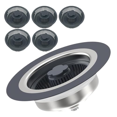 Vriusi Abflusssieb Stopper Combo, Küchenspüle Abflusssieb, Edelstahl Spülbeckensieb, Spülbeckensiebkorb-Kombination, Funktion Ablaufstopfen, langlebiger Abflusssiebkorb, Anti-Verstopfung S von Vriusi