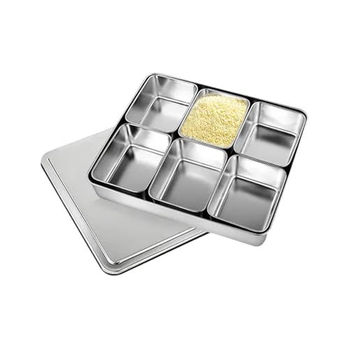 Vriusi Deckel und Halter Tablett Aufbewahrung, Multi Grid Design Masala Box, Vielseitige Gewürzbox, Multi Grid Edelstahl Gewürzbox Küchenaufbewahrung mit Deckel und Haltertablett von Vriusi