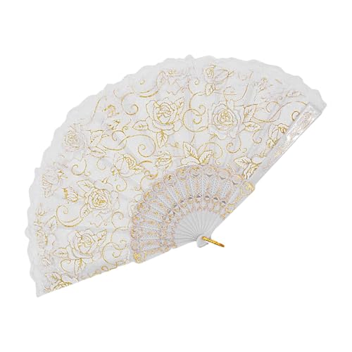 Vriusi Faltbarer Handfächer aus Spitze - Faltfächer aus Spitze - Faltbarer Handfächer aus rosafarbener Spitze mit Blumenmuster | Handfächer aus Spitze mit rosa Blumen | Hochzeitsfächer von Vriusi