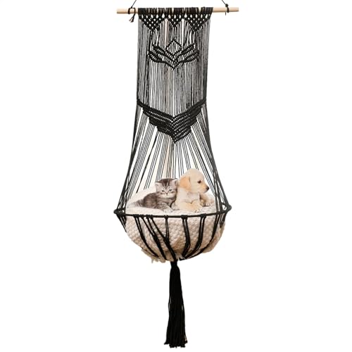 Vriusi Gewebte Katzenbetten | Makramee Böhmische Haustierhängematte | Kätzchen-Hängematte Bett, platzsparendes Schaukelbett für Wohnzimmer, Schlafzimmer, Balkon, stilvolle und gemütliche von Vriusi