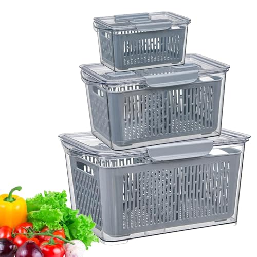 Vriusi Obsthalter für Kühlschrank | Produktbox Kühlschrank Mülleimer - Lebensmittelbehälter-Sets mit Seitengriff und abnehmbarem Sieb für Erdbeeren, Heidelbeeren von Vriusi