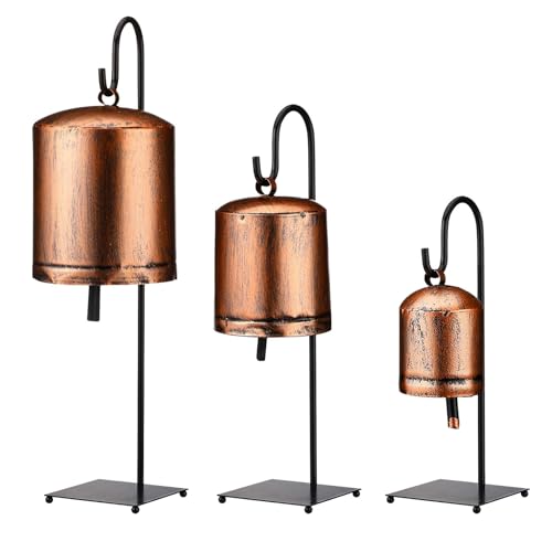 Vriusi Rustikale Weihnachtsglocken | 3 Stück rustikale Kuhglocken im Vintage-Stil mit Metallständer | rustikale Weihnachtskuhglocken im Vintage-Stil, rustikale Weihnachtsglocken für Festivals von Vriusi