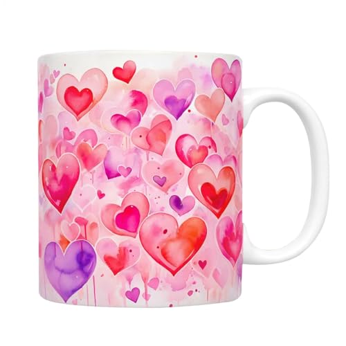 Vriusi Valentinstag Kaffeetasse, Wiederverwendbare Keramik Teetasse mit Wichtel Herz Cartoon Design 350ml Porzellan Tasse Kreative Winter Kaffeetasse mit Griff für Tee Kaffee und Getränke von Vriusi