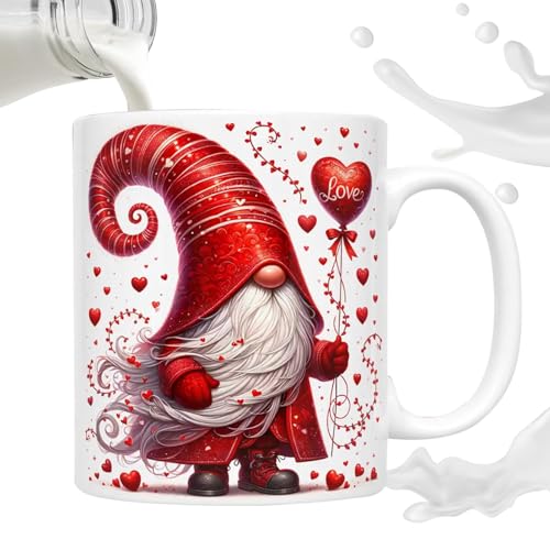 Vriusi Valentinstag Kaffeetasse, Wiederverwendbare Keramik Teetasse mit Wichtel Herz Cartoon Design 350ml Porzellan Tasse Kreative Winter Kaffeetasse mit Griff für Tee Kaffee und Getränke von Vriusi