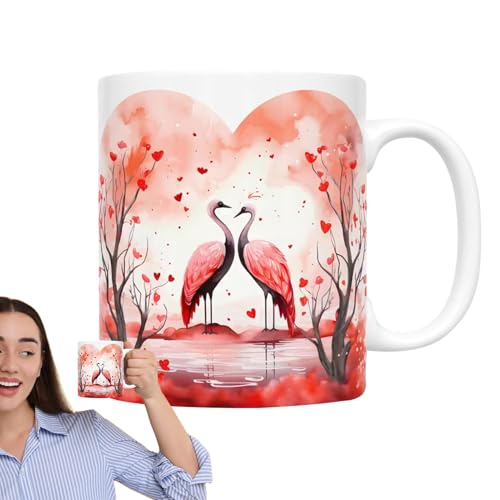 Vriusi Valentinstag Kaffeetasse, Wiederverwendbare Keramik Teetasse mit Wichtel Herz Cartoon Design 350ml Porzellan Tasse Kreative Winter Kaffeetasse mit Griff für Tee Kaffee und Getränke von Vriusi