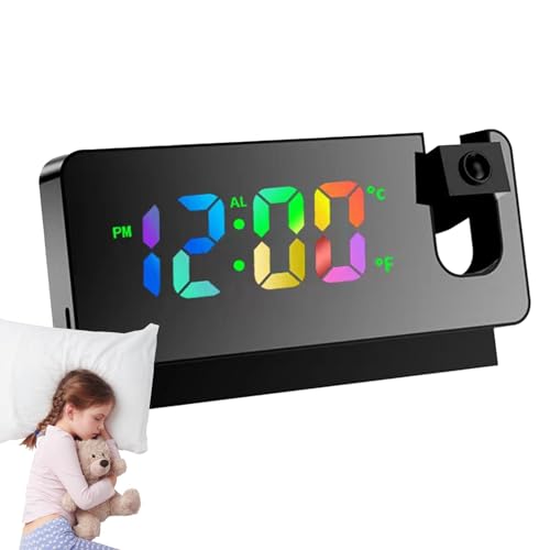Vriusi Wecker Deckenprojektion, Schlafzimmer-Projektionswecker, digitales LED-Display, 180° flexibler Schwenkarm, lauter projizierender Wecker für Kinderzimmer, Schreibtisch von Vriusi
