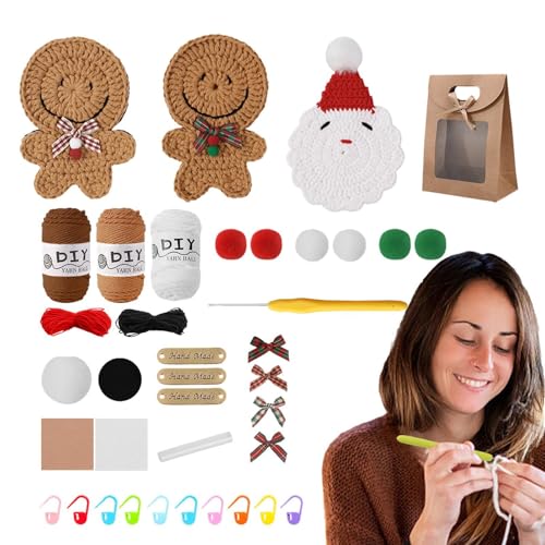 Vriusi Weihnachten Häkelsets, Stricksets Garn Set, Weihnachtsmann Häkeln Anfänger Kit, Lebkuchenmann Stricken Häkelset Enthält 3 Untersetzer mit Video-Tutorials für Anfänger, Urlaub Bastelset Vriusi Weihnachten Häkelsets, Stricksets Garn Set, Weihnachtsmann Häkeln Anfänger Kit, Lebkuchenmann Stricken Häkelset Enthält 3 Untersetzer mit Video-Tutorials für Anfänger, Urlaub Bastelset von Vriusi