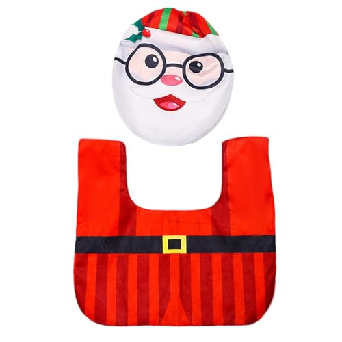 Vriusi Weihnachts-Toilettensitzbezug-Set, weiche WC-Matten mit dekorativem Deckelbezug, festliches rotes Badezimmer-Zubehör für Zuhause, Einkaufszentrum, Café und Badezimmer, perfekt für von Vriusi
