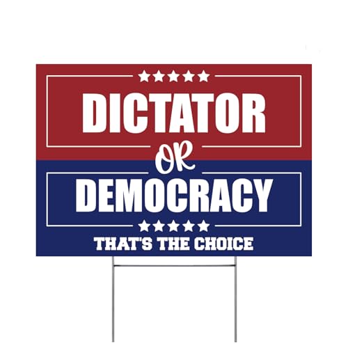 Vrogadso Anti Trump Yard Signs Political Protest Anti Maga Yard Sign with Yard Stake 45,7 x 61 cm Doppelseitiger großer Spruch Diktator oder Demokratie aus PVC von Vrogadso