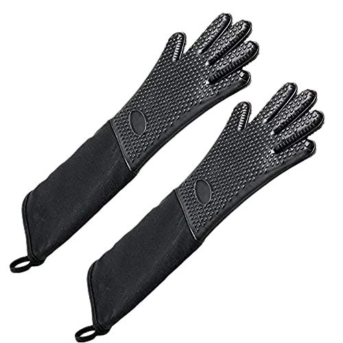 Vrttlkkfe Extra langer Silikonhandschuh, hitzebeständiger Handschuh mit interner Baumwolle für Küche, Grill, Backen, Schwarz von Vrttlkkfe