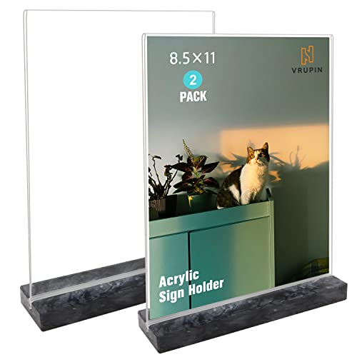 vrupin 2 Stück 21.6x27.9 cm Acryl-Schilderhalter, Acryl-Rahmen, natürlicher Marmor-Basis, Bilderrahmen, Flyer-Dokumentenpapier-Display-Ständer für Büro-Schreibtisch (schwarzer Marmor) von Vrupin