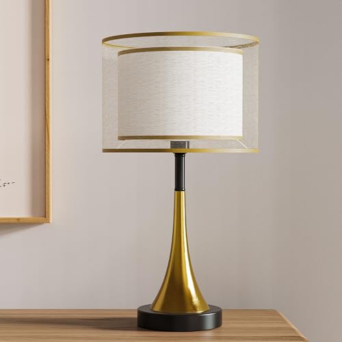 Vrygle Luxus LED Nachttischlampe dimmbar：Dreifarbig einstellbare Tischlampe PC-Lampenschirm Gold Tischleuchte Nachttischlampe mit Kabel Leselampe Nachttisch Schlafzimmerlampe von Vrygle