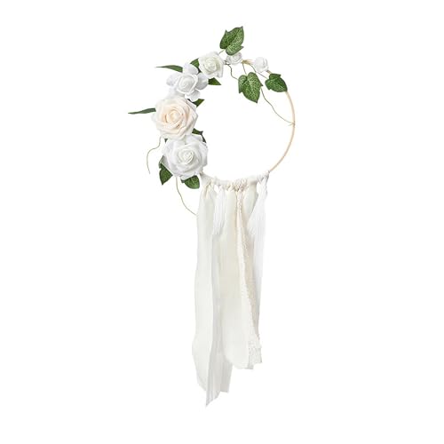 Künstliche Blumen Türkranz Deko, Künstliche Eukalyptus Rose Türkranz Girlande Hängende Blume Runder Bambus Wandkranz Dekoration, für DIY Geburtstag Hochzeit Party Wohnaccessoires Deko(Weiß) von Vsosfiza