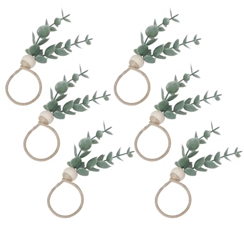 Vsosfiza Rustikalen Serviettenringen Set, 6 Stück Serviettenringe Aus Eukalyptusholz Boho Blattholzperlen, Serviettenschnallen für Partys Abendessen Hochzeit Bankett Weihnachten Tischdekoration von Vsosfiza