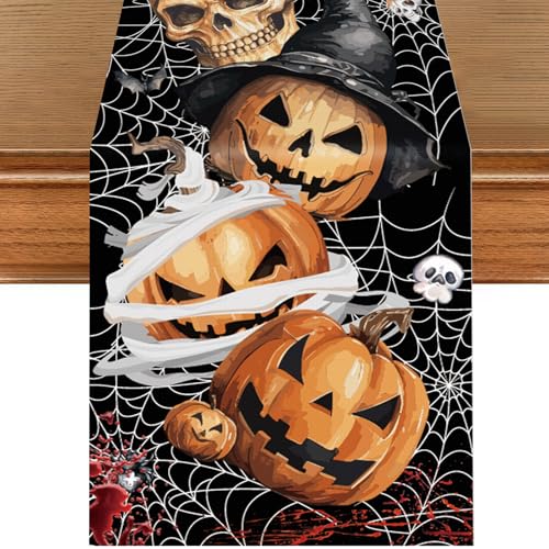 Halloween Tischläufer, Schwarz Kürbis Totenkopf Gespenst Deko Tischläufer Spinnennetz Tischwäsche für Halloween-Party,Feiertag,Küche,Esszimmer,Esstisch,Party-Dekoration,drinnen und draußen 72x13 Zoll Halloween Tischläufer, Schwarz Kürbis Totenkopf Gespenst Deko Tischläufer Spinnennetz Tischwäsche für Halloween-Party,Feiertag,Küche,Esszimmer,Esstisch,Party-Dekoration,drinnen und draußen 72x13 Zoll von Vspek