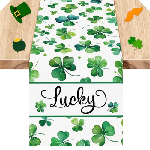 St. Patrick's Day Tischläufer,St. Patrick's Day Kleeblatt St. Patricktischläufer mit Kleeblatt Muster Tischläufer Frühling St. Patrickparty Tischdekoration für drinnen und draußen Esstisch,72x14 Zoll von Vspek
