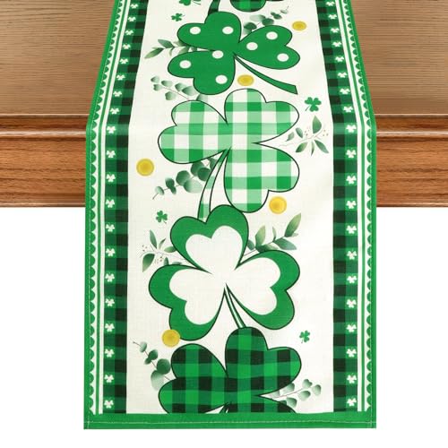 St. Patrick's Day Tischläufer,St. Patrick's Day Kleeblatt St. Patricktischläufer mit Kleeblatt Muster Tischläufer Frühling St. Patrickparty Tischdekoration für drinnen und draußen Esstisch 72x13 Zoll von Vspek