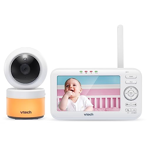 VTech Babymonitor VM5463 – Video-Babyphon mit Nachtlicht und Projektionen – klarer Sound, 5" LCD-Farbbildschirm und Nachtsichtfunktion – Mit Gegensprechfunktion, Schlafliedern und Geräuschen von VTech Baby