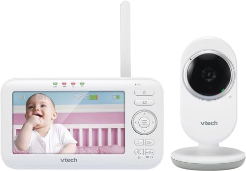 Vtech Babymonitor VM5252 – Video-Babyphon mit beweglicher Kamera – Klarer Sound, 5" LCD-Farbbildschirm und Nachtsichtfunktion – Mit Gegensprechfunktion, Schlafliedern und Geräuschen von Vtech