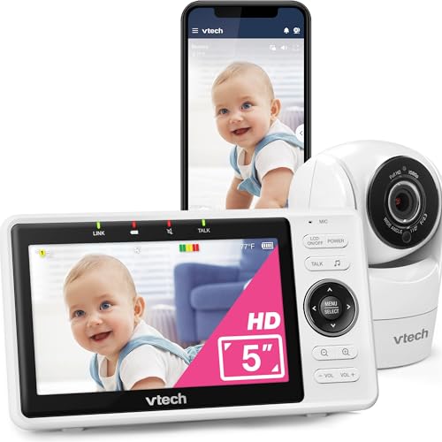 Vtech VM901-1W WiFi-Kamera, Intelligentes Babyphone mit 5-Zoll-HD-Display, 1080p-neigbarer/schwenkbarer Kamera und App, 120°-Weitwinkelansicht, funktioniert iOS, Android Vtech VM901-1W WiFi-Kamera, Intelligentes Babyphone mit 5-Zoll-HD-Display, 1080p-neigbarer/schwenkbarer Kamera und App, 120°-Weitwinkelansicht, funktioniert iOS, Android von Vtech