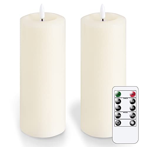 Vtobay 20cm x 7.5cm Flammenlose LED-Kerzen mit Fernbedienung und Timerfunktion, batteriebetriebene, langlebige Echtwachs-3D-Docht-Kerzen, flackernde elektrische Großkerzen (Elfenbein, 2er-Pack) von Vtobay