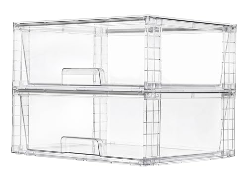 Vtopmart 2er-Set Stapelbare Aufbewahrungsschubladen, Klare Acryl-Organizer für Bad unterm Waschbecken, Schrank & Küche von Vtopmart