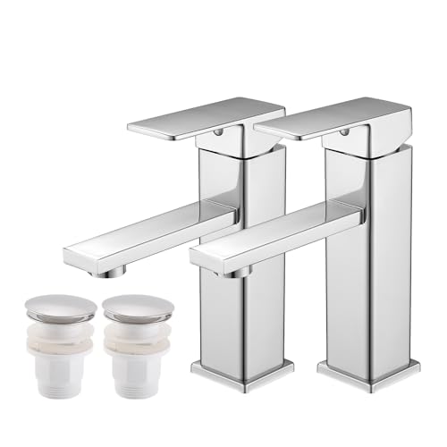 Wasserhahn Bad Waschtischarmatur Einhand Klein Einhebelmischer Waschbeckenarmatur Edelstahl für Waschschale (2, Chrom mit Ablaufgarnitur) von Vuadzren