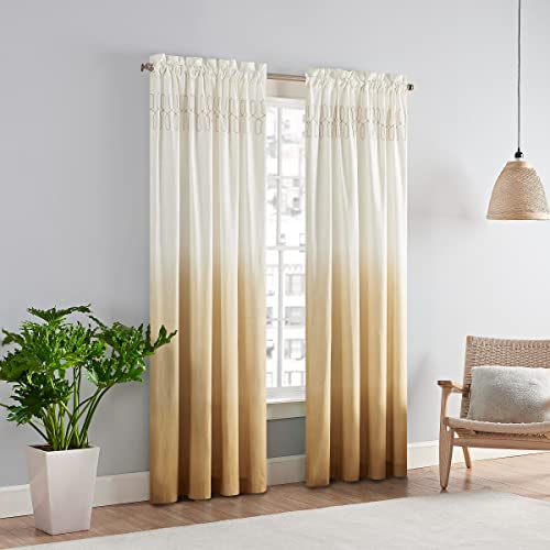 Vue Arashi Moderner Boho Dekorativer Ombre Stangentasche Fenstervorhang für Wohnzimmer (1 Panel), 132,1 x 213,4 cm, Gold von Vue