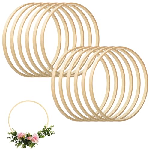 Vueinrg 12 Stück 15cm Holzringe Makramee Holzreifen zum Basteln Ringe Bambus Floral Hoop Traumfänger Ringe für Blumenkranz Türkranz Hochzeitskranz Wandbehang DIY Handwerk von Vueinrg