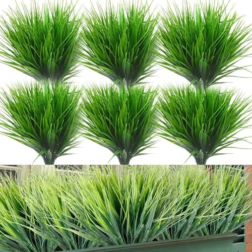Vueinrg 12 Stück Künstliche Gräser 7 Gabeln Kunstgras Gefälschte Grün Gras Kein Verblassen Kunstpflanzen wie echt Dekogras Künstliches Weizengras für Garten Wohnzimmer Büro Hochzeit Deko von Vueinrg