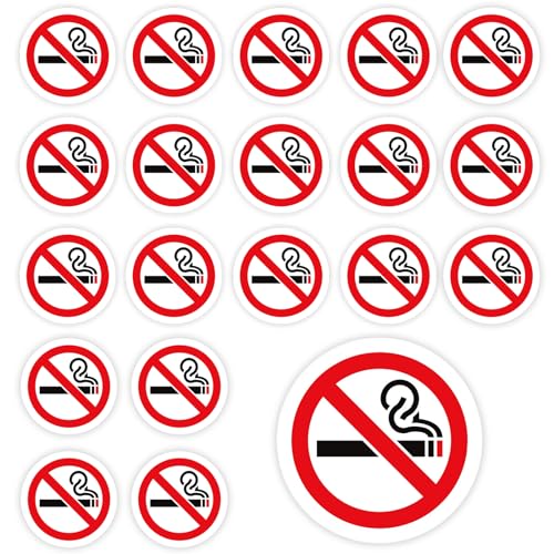 Vueinrg 20 Stück Rauchen Verboten Aufkleber 7,5 cm Rund Rauchverbot Aufkleber Nichtraucher Sticker Selbstklebende No Smoking Schild mit UV Schutz für Außen- und Innenbereich von Vueinrg