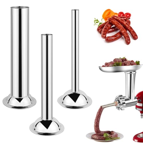 Vueinrg 3 Stück Wurstfüller Edelstahl Ø 12mm/19mm/32mm Fleischwolf Wurstfüller Wurstfüll-Set Wurstfüller Aufsatz für #5 Fleischwol/Wurstpresse von Vueinrg
