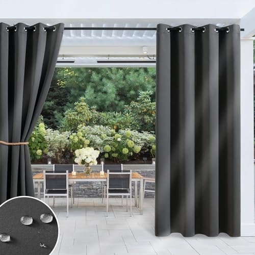 Vueinrg Outdoor Vorhang Wetterfest mit Ösen,Wasserdicht Outdoor Gardine Blickdicht Balkon Vorhang Sichtschutz Sonnenschutz Gardinen für Terrasse Veranda Pergola Gartenlaube,Grau B132XH215cm,1er Set von Vueinrg