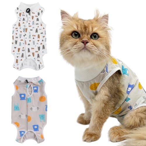 Haustiere Schutz Kleidung für Katzen, 2Pcs Recovery Suit Katze Erholungsanzug Kleidung, Chirurgischer Genesungsanzug Erholungsanzug, Operationsgenesungsanzüge (Elefanten + Bären, L) von Vuemhjaey