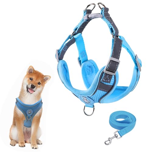 Reflektierend Geschirr Hund,Hund Brustgeschirr mit Griff (Blau, XS) von Vuemhjaey