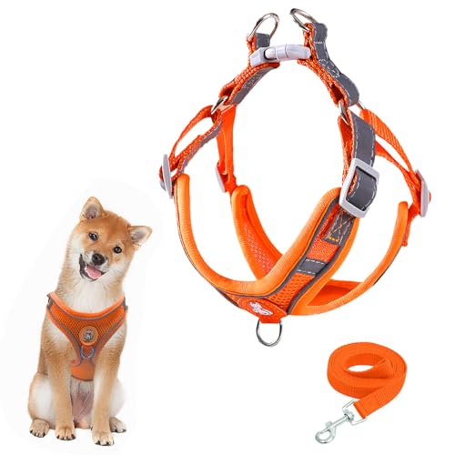 Reflektierend Geschirr Hund,Hund Brustgeschirr mit Griff (Orange, L) von Vuemhjaey