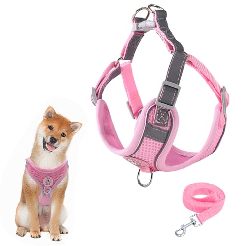 Reflektierend Geschirr Hund,Hund Brustgeschirr mit Griff (Rosa, XS) von Vuemhjaey