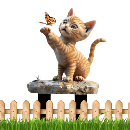 Vuggdt Katzen-Rasen-Ornament, Gartendekor-Pfähle, 2D, flach, Schmetterling, Acryl, Tierakzent für Rasen, Wege, Urlaub, Hinterhof, Balkon Vuggdt Katzen-Rasen-Ornament, Gartendekor-Pfähle, 2D, flach, Schmetterling, Acryl, Tierakzent für Rasen, Wege, Urlaub, Hinterhof, Balkon von Vuggdt