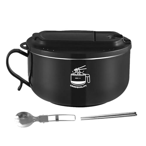 Vuggdt Nudelschale mit Deckel, 1000 ml, Ramenschüssel aus Edelstahl, Instant-Nudelschale mit Griff, tragbares Suppenschüssel-Set mit Klapplöffel, Essstäbchen, schnelle Ramen-Schüssel mit filterbarem Vuggdt Nudelschale mit Deckel, 1000 ml, Ramenschüssel aus Edelstahl, Instant-Nudelschale mit Griff, tragbares Suppenschüssel-Set mit Klapplöffel, Essstäbchen, schnelle Ramen-Schüssel mit filterbarem von Vuggdt