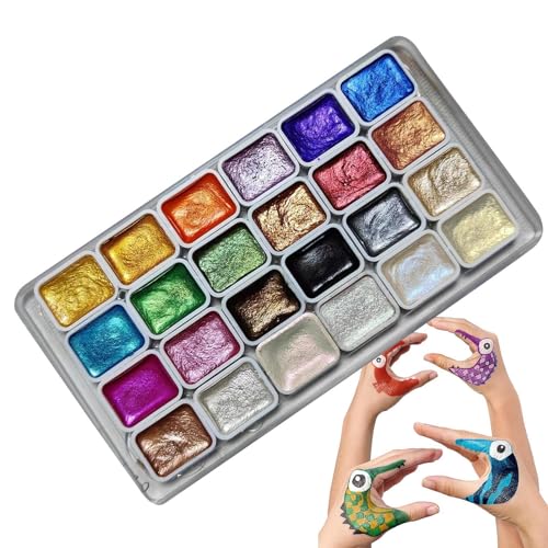 Vuggdt -Aquarell-Malset mit 24 Farben, Metallic-Aquarellfarben-Set, Glitzer, fester Gouache-Farbkasten, Wasserfarben-Set, Kunstpalette für Studenten, Künstler, Malliebhaber Vuggdt -Aquarell-Malset mit 24 Farben, Metallic-Aquarellfarben-Set, Glitzer, fester Gouache-Farbkasten, Wasserfarben-Set, Kunstpalette für Studenten, Künstler, Malliebhaber von Vuggdt