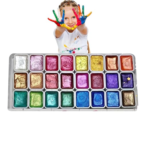 Vuggdt -Aquarell-Malset mit 24 Farben, Metallic-Aquarellfarben-Set, Glitzer, fester Gouache-Farbkasten, Wasserfarben-Set, Kunstpalette für Studenten, Künstler, Malliebhaber Vuggdt -Aquarell-Malset mit 24 Farben, Metallic-Aquarellfarben-Set, Glitzer, fester Gouache-Farbkasten, Wasserfarben-Set, Kunstpalette für Studenten, Künstler, Malliebhaber von Vuggdt