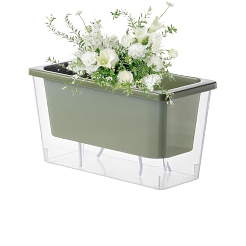 Vuggdt Selfs Bewässerung Pflanztöpfe | Indoor Blumentöpfe | Transparenter rechteckiger Blumentopf | Moderne Mode Floral Anzuchtkasten für Garten Balkon von Vuggdt