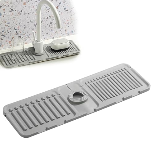 Vulaop Wasserhahn Spritzschutz Abtropftablett Matte, Wasserhahnschutz & Abtropfmatte,2024 Neu Silikon Abtropftablett Matte Wasserhahn Abtropfmatte, Tropffänger Tablett Wasserfänger Matte (1, Grau) von Vulaop