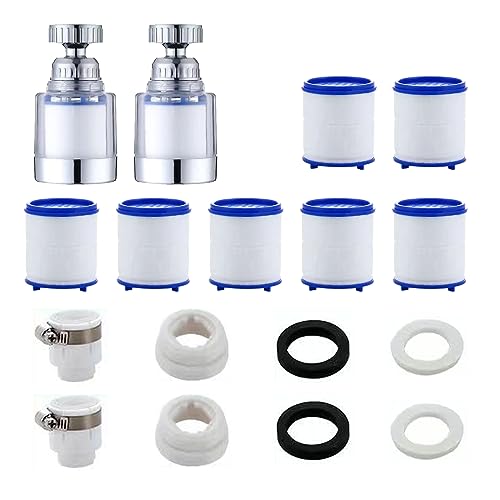 2 Pcs Wasserhahn Filter,Wasserhahn Wasserreiniger 360° Tap Water Filter 360° Wasserfilter Wasserhahn mit 7 Pp-Baumwollelementen Spritzfest Leitungswasserfilter für Wasserhahnverlängerung In Küche, Bad von Vulevirtue